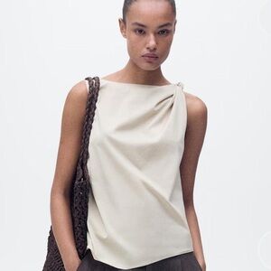 NWT Mango Linen Cream Top